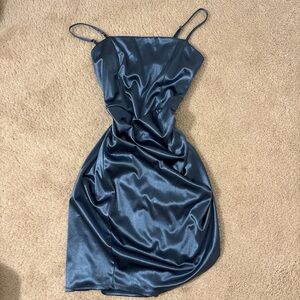 Elegant Navy Blue Satin Dress